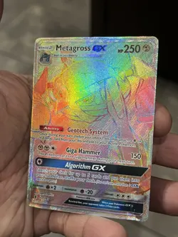 Pokemon TCG Metagross GX 157/145 SM Guardians Rising Rainbow Rare Holo DAMAGED - Image 3