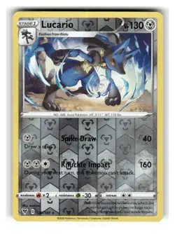 Lucario 120/185 Rare Vivid Voltage Pokemon Reverse Holo Near Mint - Image 1