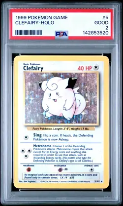 1999 POKEMON BASE SET UNLIMITED #5 CLEFAIRY-HOLO PSA 2 - Image 1