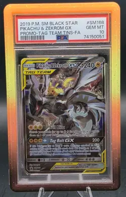 2019 POKEMON SM BLACK STAR PROMO #SM168 FULL ART/PIKACHU & ZEKROM GX PSA 10 - Image 1