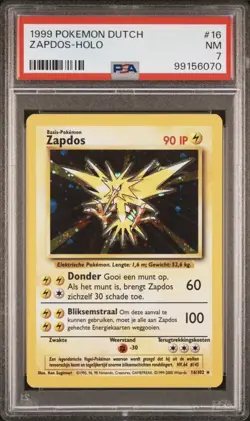 1999 Pokemon DUTCH Unlimited Base Set Zapdos Holo 16/102 PSA 7 NM - Image 1
