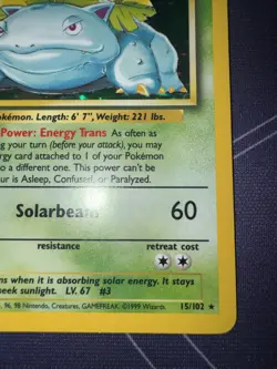 *HEAVILY PLAYED* Venusaur 15/102 Base Set Holo Rare Unlimited 1999 English - Image 3