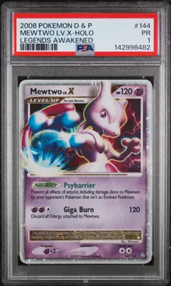 2008 POKEMON DIAMOND & PEARL LEGENDS AWAKENED #144 MEWTWO LV.X-HOLO PSA 1 - Image 1