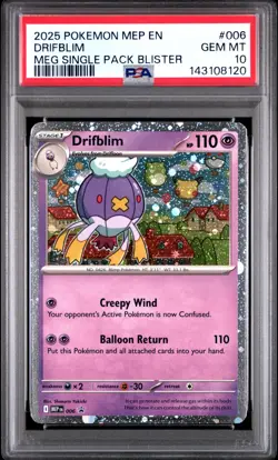 2025 POKEMON MEP EN-ME BLACK STAR PROMO #006 DRIFBLIM PSA 10 - Image 1