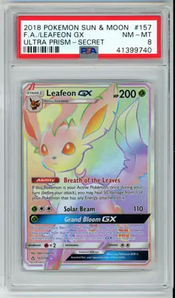 POKEMON ULTRA PRISM LEAFEON GX #157 SECRET RARE HOLO PSA 8 NM-MT #41399740 - Image 1