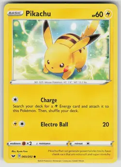 Pikachu 065/202 Common Sword & Shield Pokemon Near Mint - Image 1