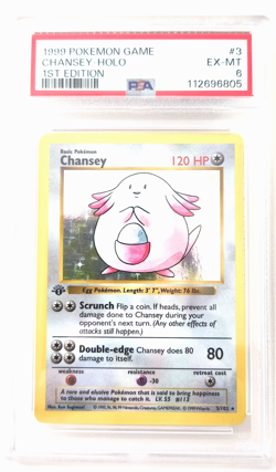 Chansey Pokemon Base Set 1st Edition 3/102 - PSA 6 - Image 1