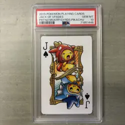 2015 POKEMON PLAYING CARDS JACK OF SPADES PRTND.MGKRP/GYRDS.PIKACHU GEM MT 10 - Image 1