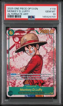 2025 One Piece OP13 EN Monkey D Luffy Alternate Art #118 PSA 10 GEM MINT - Image 1