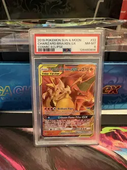 Pokemon TCG 2019 Cosmic Eclipse Charizard & Braixen GX 22/236 PSA 8 Holo - Image 1