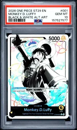 2025 ONE PIECE ST29 #001 EGGHEAD B&W MONKEY D. LUFFY LEADER PARALLEL PSA 10 - Image 1