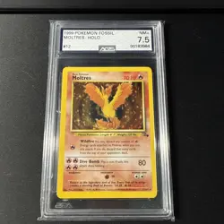 1999 Pokemon TCG Moltres Holo Rare Card 12/62 Fossil AGS 7.5 - Image 1