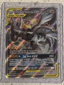 Pokemon TCG Pikachu & Zekrom GX Black Star Promo Card SM168 Full Art Holo Rare - Image 1