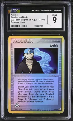 CGC 9 MINT Archie EX Team Magma Vs Aqua 71/95 Reverse Holo Pokemon Card - Image 1
