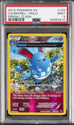 2015 POKEMON XY PRIMAL CLASH #104 AZUMARILL-HOLO PSA 9 - Image 1