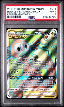 Pokemon Rowlet & Alolan Exeggutor GX 214/236 S&M Unified Minds PSA 9 MINT - Image 1