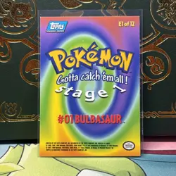Bulbasaur #01 E1 OF 12 - NON-HOLO- BLUE logo - TOPPS POKEMON CARD - NM - Image 2