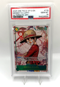 One Piece 2025 OP13-CARRYING On His Will #118 Monkey D. Luffy PSA 10 - Image 1