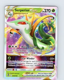 Pokemon TCG Serperior Vstar SWSH Silver Tempest 008/195 Ultra Holo Rare Card NM - Image 1