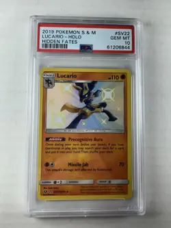 2019 Pokemon TCG Holo Ultra Rare Lucario Sv22 Hidden Fates PSA 10 - Image 1