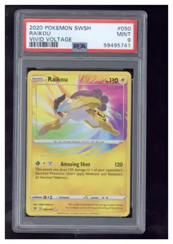 2020 POKEMON SWORD & SHIELD VIVID VOLTAGE #050 RAIKOU PSA 9 - Image 1