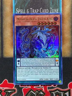 Yugioh Mythical Beast Jackal King EXFO-EN026 Ultra Rare 1st Ed NM - Image 1