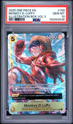 PSA 10 GEM MINT Monkey D. Luffy OP07-109 One Piece Promos PSA 10 - Image 1