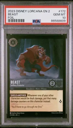 2023 DISNEY LORCANA EN 2-RISE OF THE FLOODBORN BEAST SELFLESS PROTECTOR PSA 10 - Image 1
