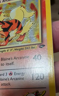 Pokemon Card Gym Challenge Blaine's Arcanine 1/132 Rare Unlimited Holo - Image 3
