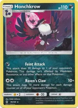 Honchkrow 79/145 Rare - Pokemon Sun & Moon Guardians Rising Card - Image 1