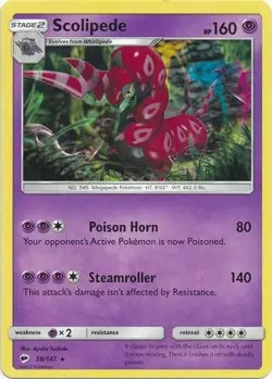 Scolipede 58/147 Rare - Pokemon Sun & Moon Burning Shadows Card - Image 1