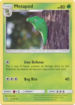 Metapod 2/149 Uncommon - Pokemon Sun & Moon Base Set Single Card - Image 1
