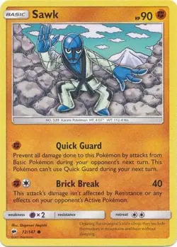 Sawk 72/147 Common - Pokemon Sun & Moon Burning Shadows Card - Image 1