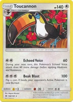 Toucannon 108/149 Rare - Pokemon Sun & Moon Base Set Single Card - Image 1
