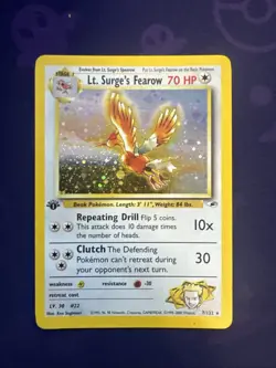 Pokemon TCG Gym Heroes Lt. Surge's Fearow 1st Edition Holo Rare Card 007/132 - Image 1