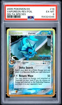 2005 POKEMON EX DELTA SPECIES #18 VAPOREON-REVERSE FOIL PSA 6 - Image 1