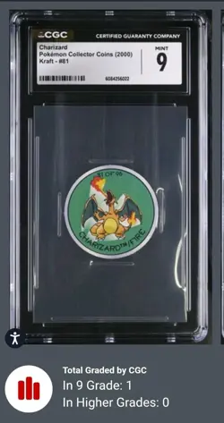 2000 Charizard Kraft Pokemon Coins #81 Graded CGC 9 TOP POP 1 OF 2, In The World - Image 1