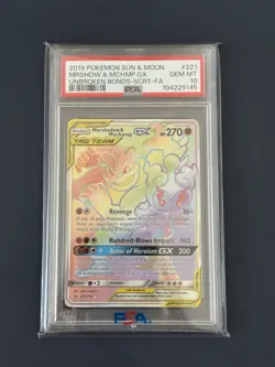2019 POKEMON SUN & MOON UNBROKEN BONDS FULL ART/MARSHADOW & MACHAMP GX PSA 10 - Image 1