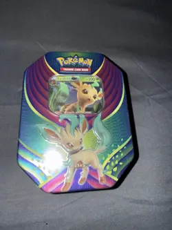 New Sealed Pokemon TCG - Leafeon GX Collector Tin With 4 Booster Packs - Image 1