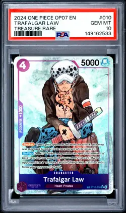 2024 One Piece OP07 EN Trafalgar Law Treasure Rare #010 PSA 10 GEM MINT - Image 1