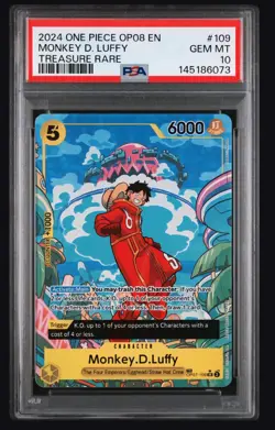 2024 One Piece OP08 EN Treasure Rare #109 Monkey D Luffy PSA 10 GEM MINT - Image 1