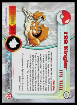 Pokemon Card Topps Trading Cards Series 2 Kingler #99 - Image 2