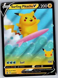 Surfing Pikachu V 008/025 Celebrations - Pokemon Card - NM - Image 1