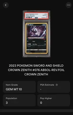 Pokemon CRZ 076/159 - Crown Zenith Absol Reverse Holo Rare - PSA 10 - Pop 3 - Image 3