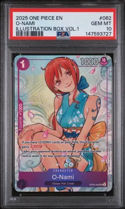 2025 ONE PIECE PROMOS ILLUSTRATION BOX VOL.1 #062 O-NAMI PSA 10 - Image 1