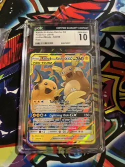 CGC 10 Raichu & Alolan Raichu GX 54/236 Unified Minds Holo Pokemon TCG - Image 1