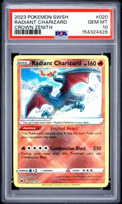 2023 POKEMON SWORD & SHIELD CROWN ZENITH #020 RADIANT CHARIZARD PSA 10 - Image 1