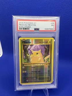 2016 POKEMON XY EVOLUTIONS #35 PIKACHU-REV.FOIL EVOLUTIONS PSA 7 - Image 1