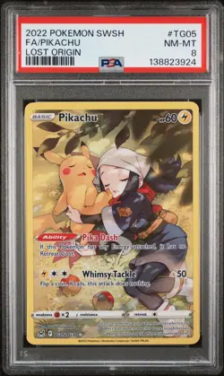 2022 POKEMON SWORD & SHIELD LOST ORIGIN #TG05 FULL ART/PIKACHU PSA 8 - Image 1