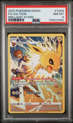 2022 Pokemon SWSH Brilliant Stars Jolteon Trainer Gallery Holo #TG04/TG30 PSA 8 - Image 1